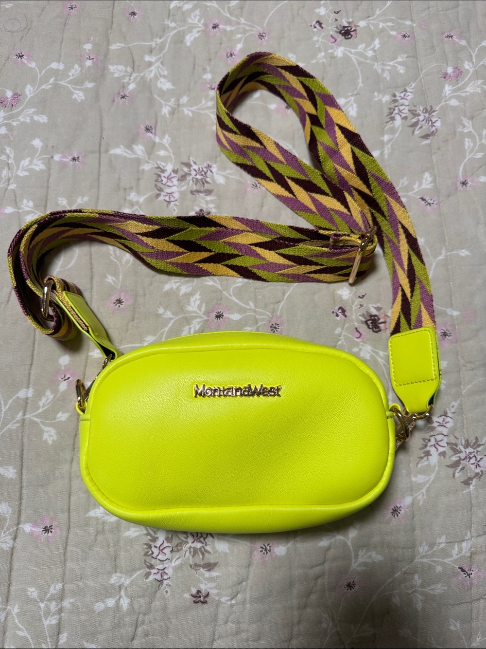 Montana West Neon Yellow Crossbody with Patterned Strap